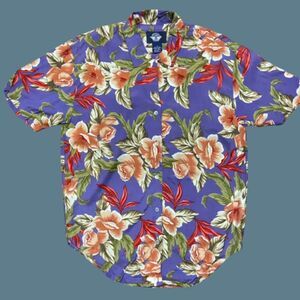 Dockers Vintage Hawaiian Purple Green Rayon Button Front Casual Shirt Mens Small
